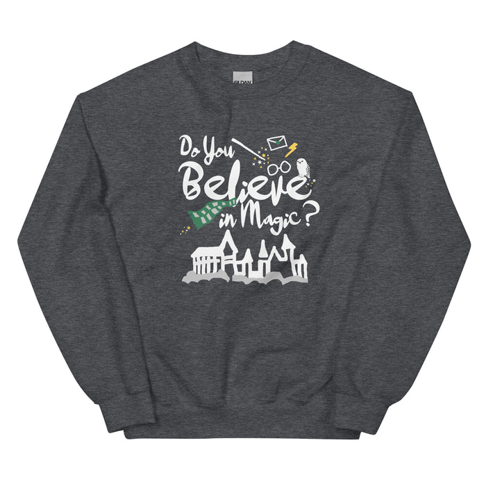 Believe in Magic Sweatshirt Green and Silver Scarf House Wizard and Witch Adult Unisex Sweatshirt