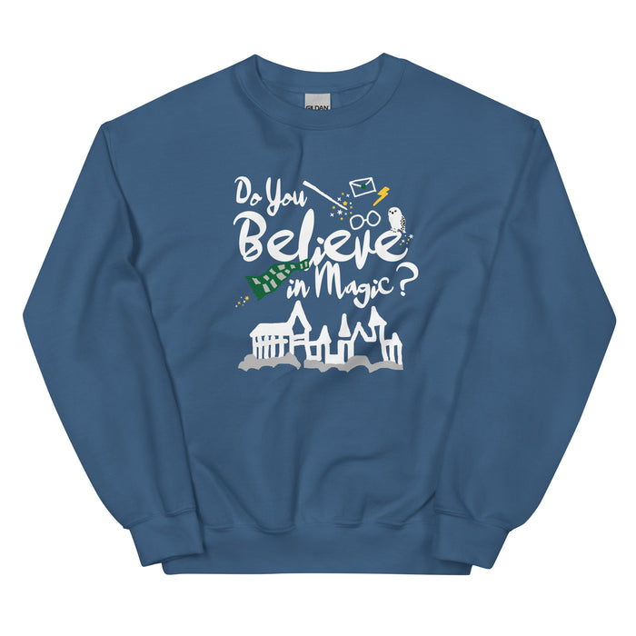 Believe in Magic Sweatshirt Green and Silver Scarf House Wizard and Witch Adult Unisex Sweatshirt