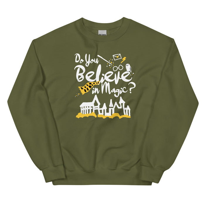 Believe in Magic Sweatshirt Yellow and Black Scarf House Wizard and Witch Adult Unisex Sweatshirt