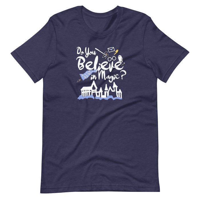 Believe in Magic T-Shirt Blue and Gray Scarf House Wizard and Witch Adult Unisex T-Shirt