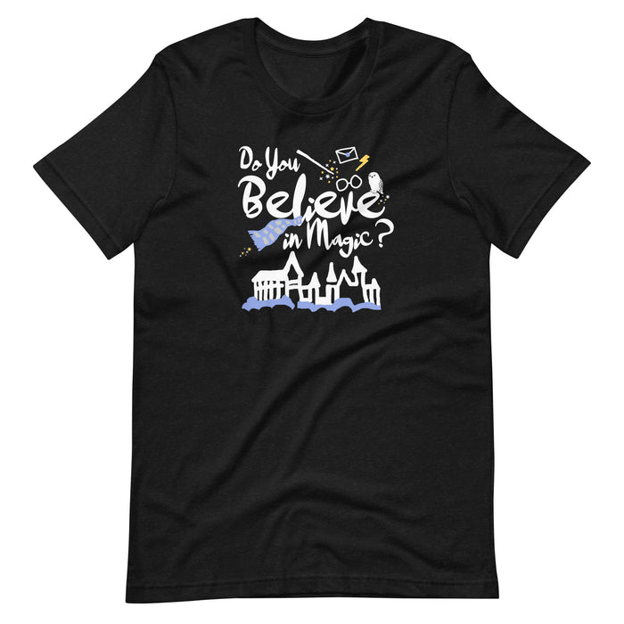 Believe in Magic T-Shirt Blue and Gray Scarf House Wizard and Witch Adult Unisex T-Shirt