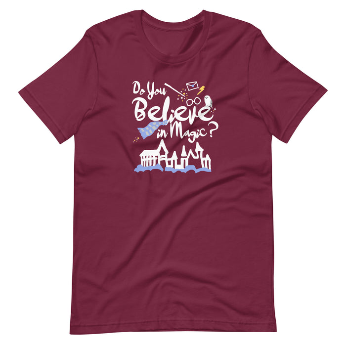 Believe in Magic T-Shirt Blue and Gray Scarf House Wizard and Witch Adult Unisex T-Shirt