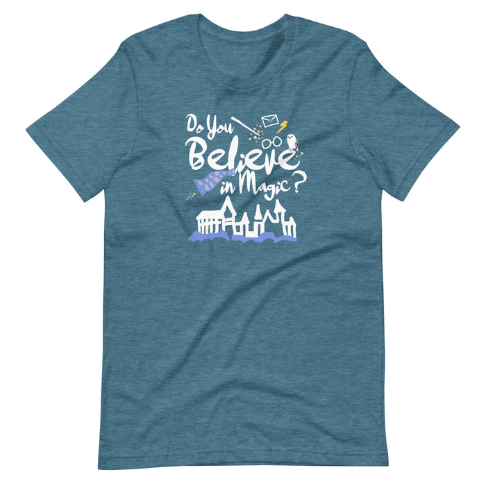 Believe in Magic T-Shirt Blue and Gray Scarf House Wizard and Witch Adult Unisex T-Shirt