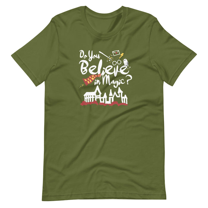 Believe in Magic T-shirt Red and Gold Scarf House Wizard and Witch Adult Unisex T-Shirt