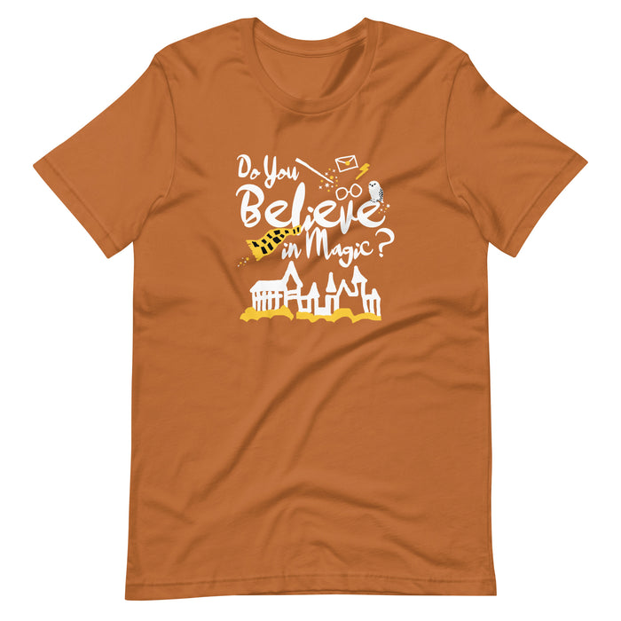 Believe in Magic T-Shirt Yellow and Black Scarf House Wizard and Witch Adult Unisex T-Shirt