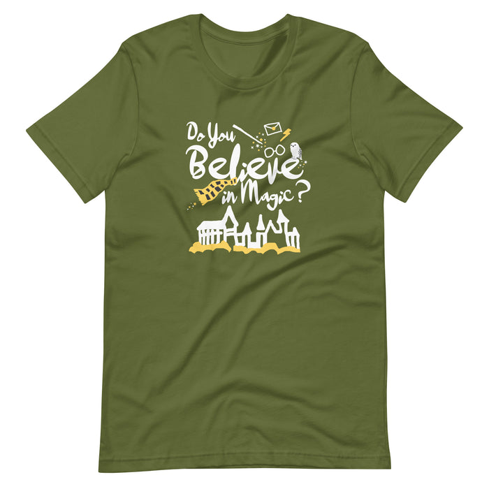 Believe in Magic T-Shirt Yellow and Black Scarf House Wizard and Witch Adult Unisex T-Shirt
