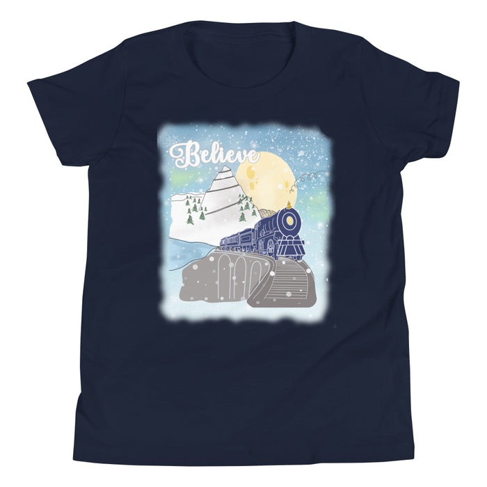 Believe Polar Express Kids Train Winter Mountain Christmas Movie Youth Short Sleeve T-Shirt