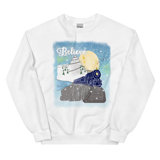 Believe Polar Express Train Winter Mountain Christmas Movie Unisex Sweatshirt