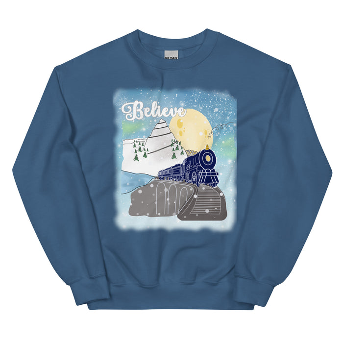 Believe Polar Express Train Winter Mountain Christmas Movie Unisex Sweatshirt