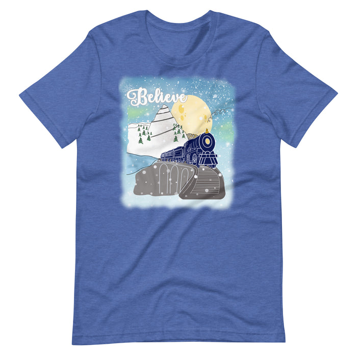 Believe Polar Express Train Winter Mountain Christmas Movie Unisex t-shirt