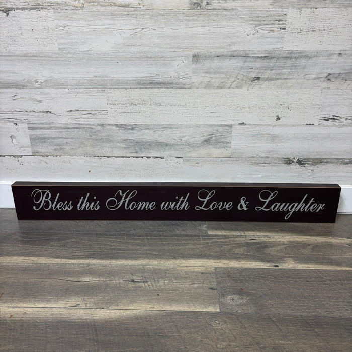 Bless This Home with Love & Laughter Faux Wood Wall Sign