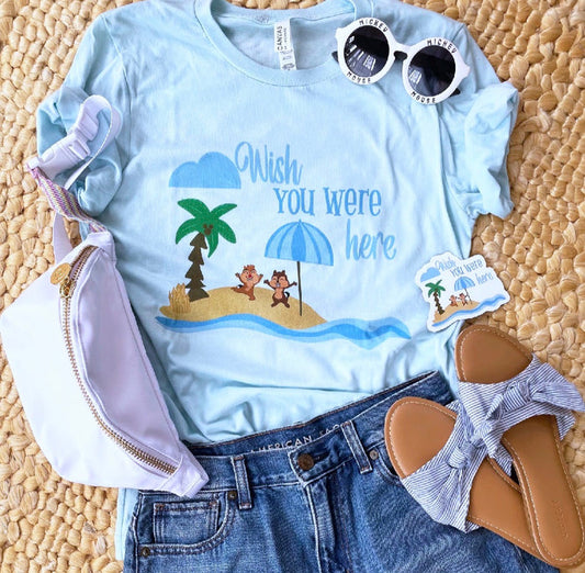 Chip and Dale Castaway Cay Wish you were here - READY TO SHIP- Ocean Blue, Small