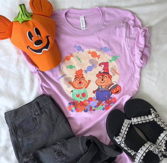 Chip and Dale Trick of Treat Halloween - READY TO SHIP- Small Lilac
