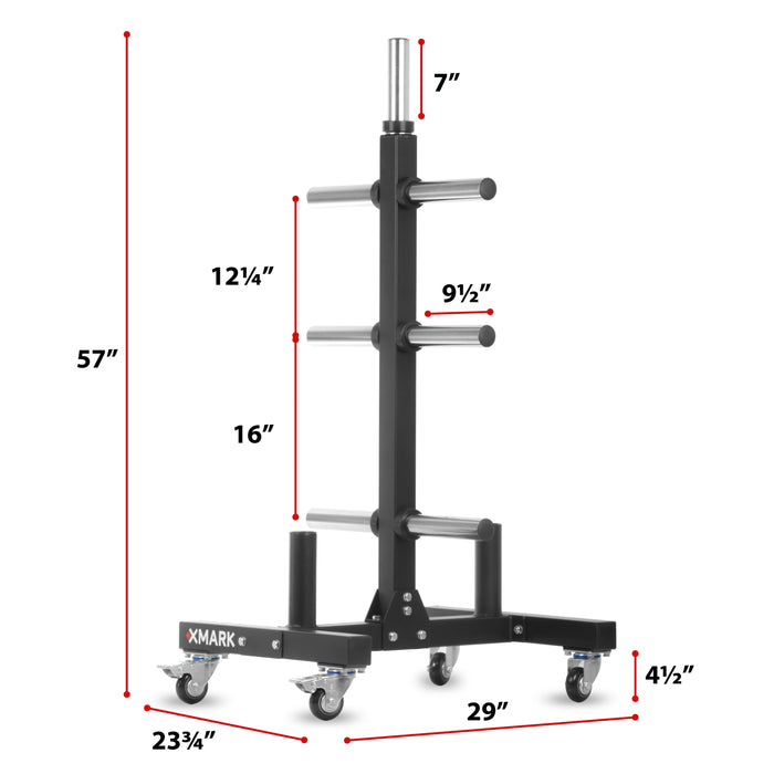 Commercial Olympic Weight Plate Tree on Castors with Dual Bar Holders