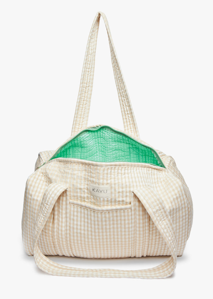 Daphne Travel Weekender Zip Tote Bag (Beige Gingham)