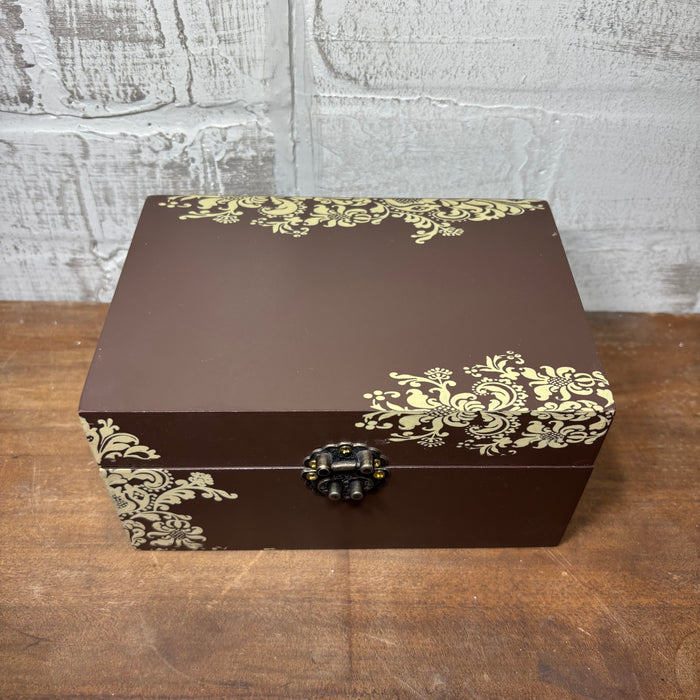 Decorative Stenciled Storage Box with Metal Latch