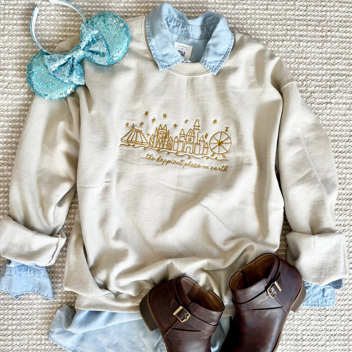 Disneyland EMBROIDERED Sweatshirt Happiest Place on Earth Sweater Disneyland Unisex Embroidered Sweatshirt