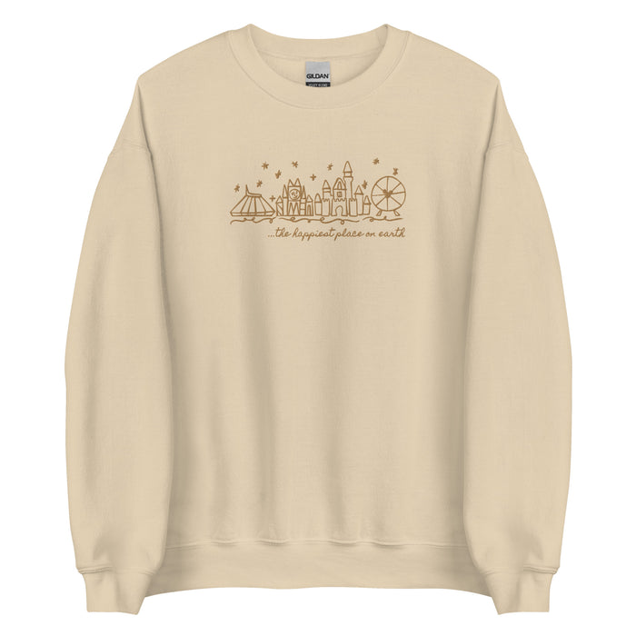 Disneyland EMBROIDERED Sweatshirt Happiest Place on Earth Sweater Disneyland Unisex Embroidered Sweatshirt