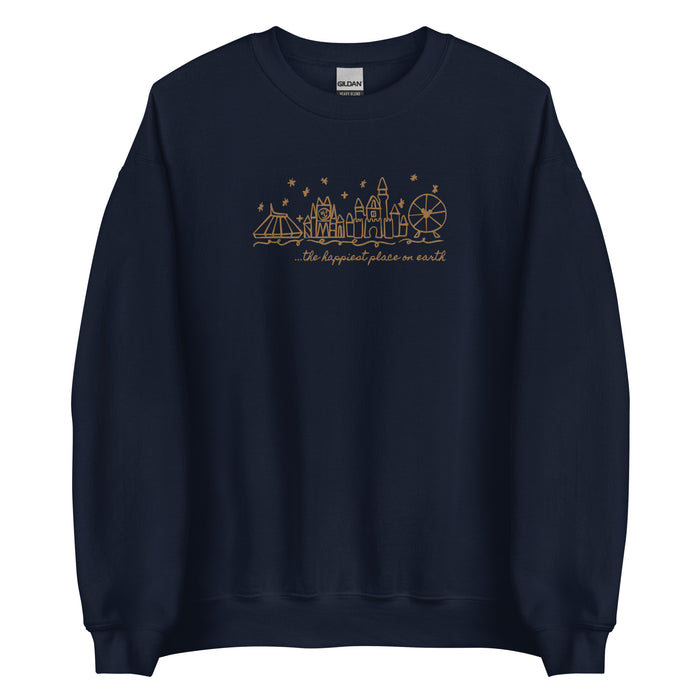 Disneyland EMBROIDERED Sweatshirt Happiest Place on Earth Sweater Disneyland Unisex Embroidered Sweatshirt