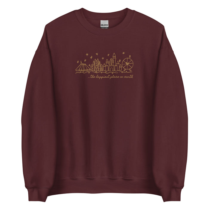 Disneyland EMBROIDERED Sweatshirt Happiest Place on Earth Sweater Disneyland Unisex Embroidered Sweatshirt