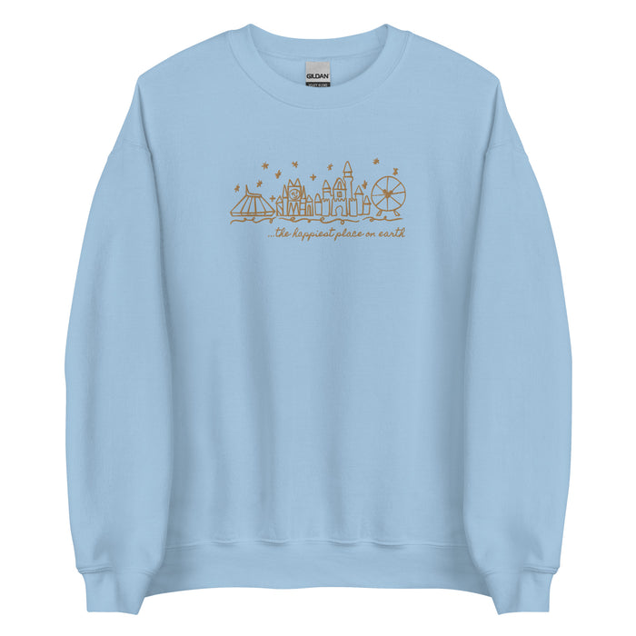 Disneyland EMBROIDERED Sweatshirt Happiest Place on Earth Sweater Disneyland Unisex Embroidered Sweatshirt