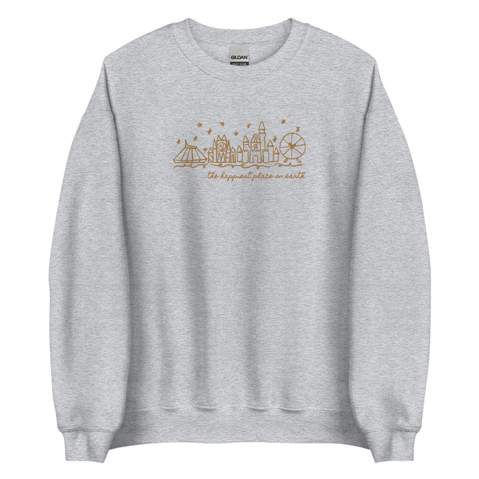 Disneyland EMBROIDERED Sweatshirt Happiest Place on Earth Sweater Disneyland Unisex Embroidered Sweatshirt