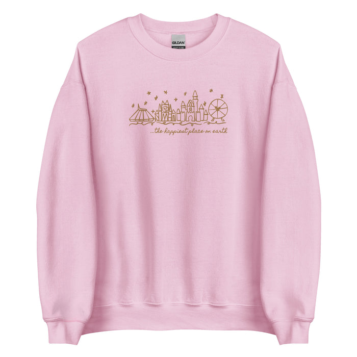 Disneyland EMBROIDERED Sweatshirt Happiest Place on Earth Sweater Disneyland Unisex Embroidered Sweatshirt