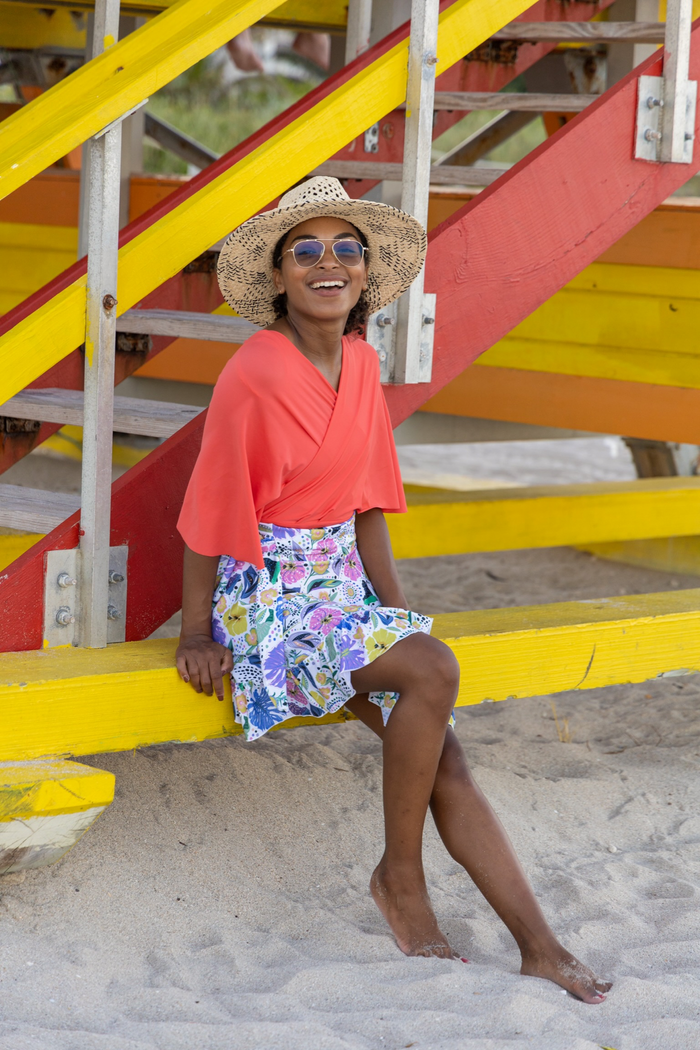Ella Floral set - Hot Coral - ANAVA PARIS Modest swimwear modest one piece swimsuit hot coral