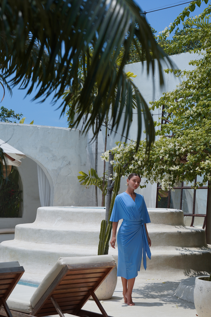Ella swim set in azure with Elina skirt 2.0, modest summer swimwear with skirt for stylish beachwear