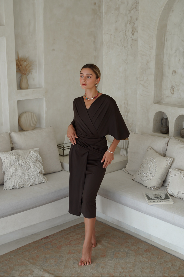 Ella modest swimwear set, dark brown Sofia skirt