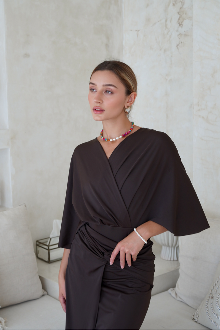 Dark brown Ella swim set, modest Sofia skirt 2.0