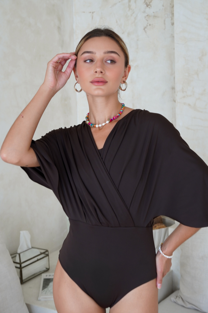 Ella swimwear, modest dark brown Sofia skirt