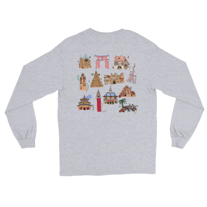 Epcot Holiday Long Sleeve Joy to the World Showcase Christmas Men’s Long Sleeve Shirt