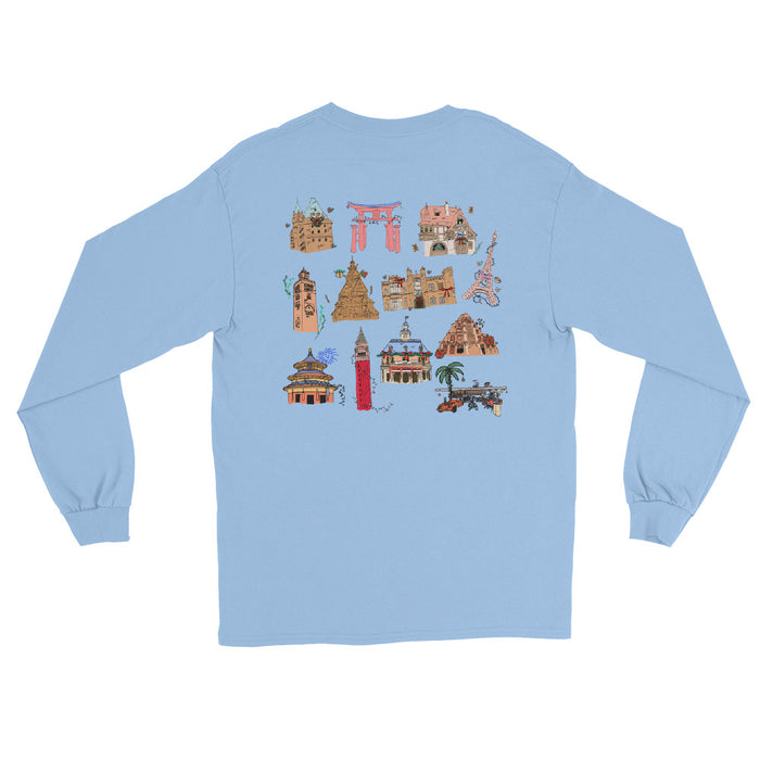 Epcot Holiday Long Sleeve Joy to the World Showcase Christmas Men’s Long Sleeve Shirt