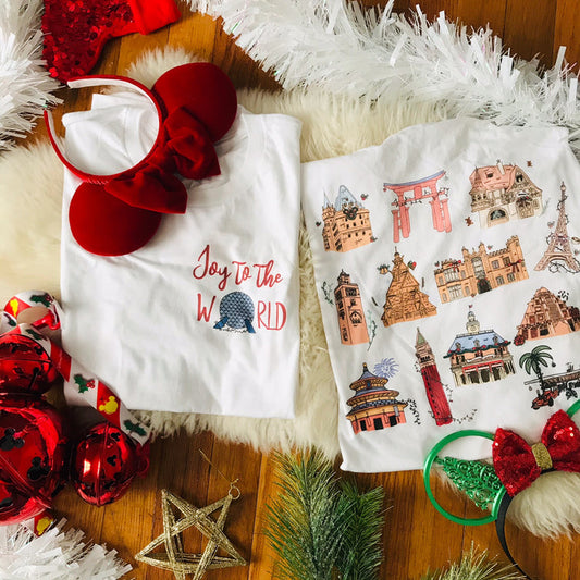 Epcot Holiday T-Shirt Joy to the World Showcase Christmas Short-Sleeve Unisex T-Shirt