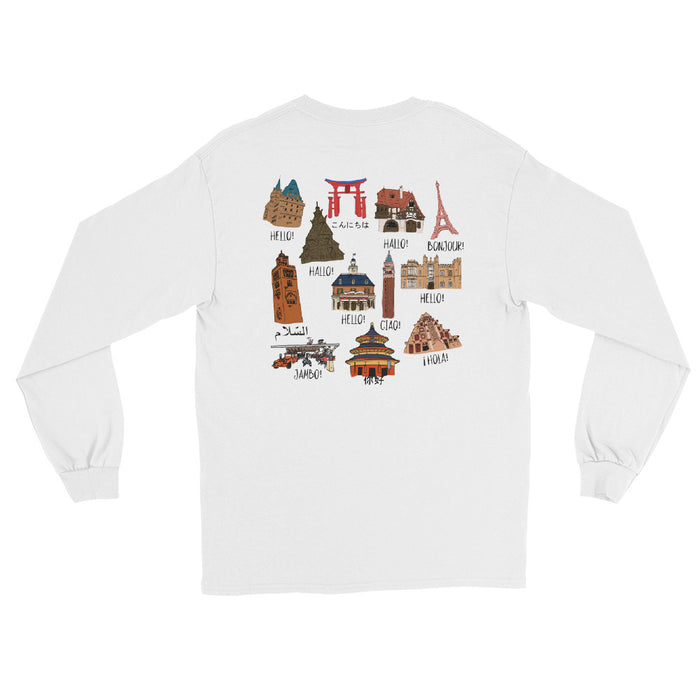 Epcot World Showcase Hello World Spaceship Earth Front and Back design Men’s Long Sleeve Shirt