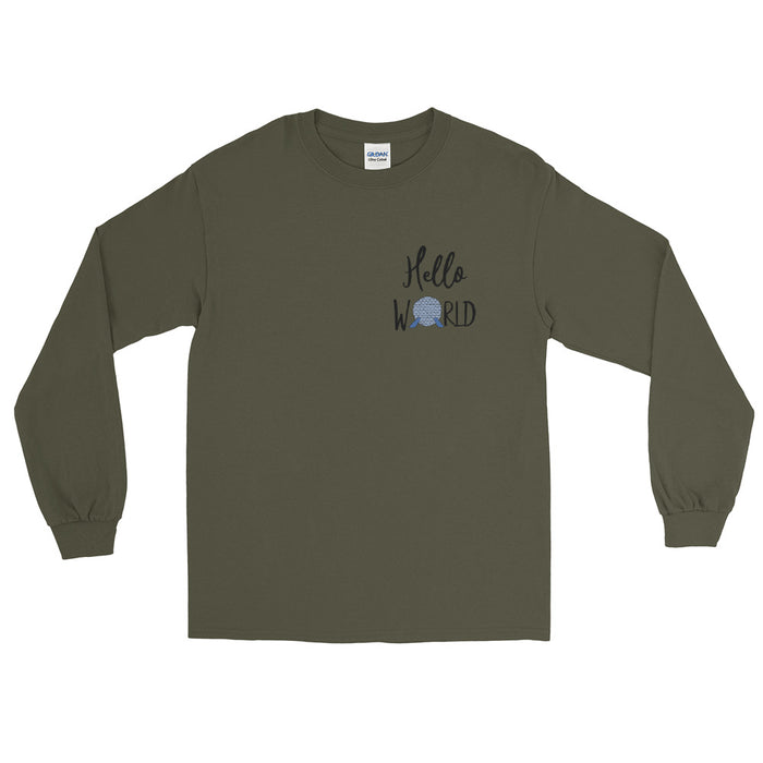 Epcot World Showcase Hello World Spaceship Earth Front and Back design Men’s Long Sleeve Shirt