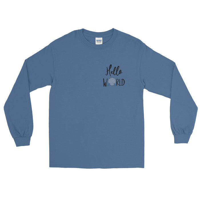 Epcot World Showcase Hello World Spaceship Earth Front and Back design Men’s Long Sleeve Shirt