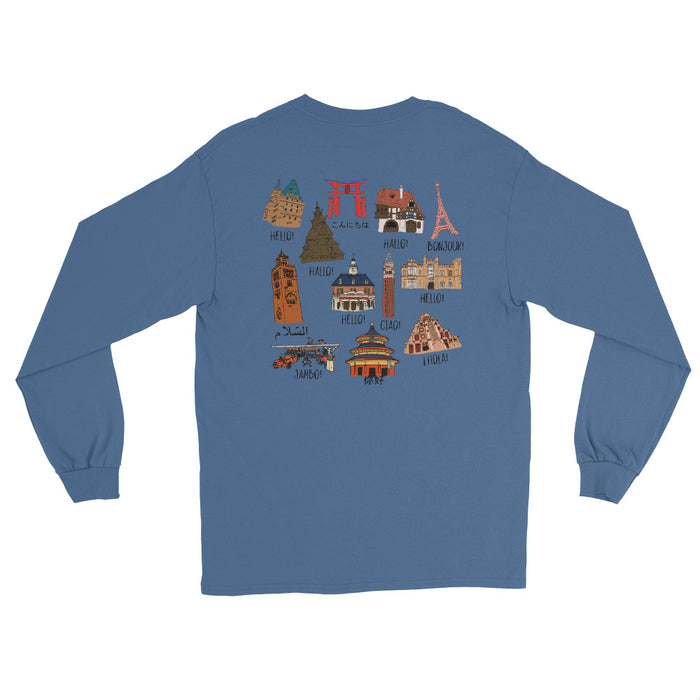Epcot World Showcase Hello World Spaceship Earth Front and Back design Men’s Long Sleeve Shirt