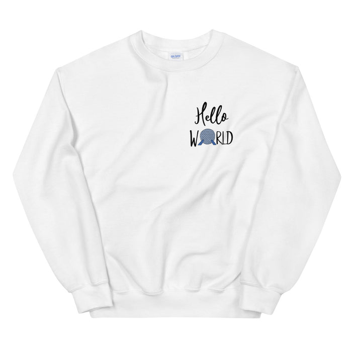 Epcot World Showcase Sweatshirt Hello World Spaceship Earth Front and Back Unisex Crew Sweatshirt