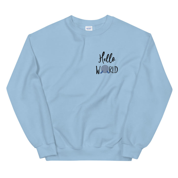 Epcot World Showcase Sweatshirt Hello World Spaceship Earth Front and Back Unisex Crew Sweatshirt