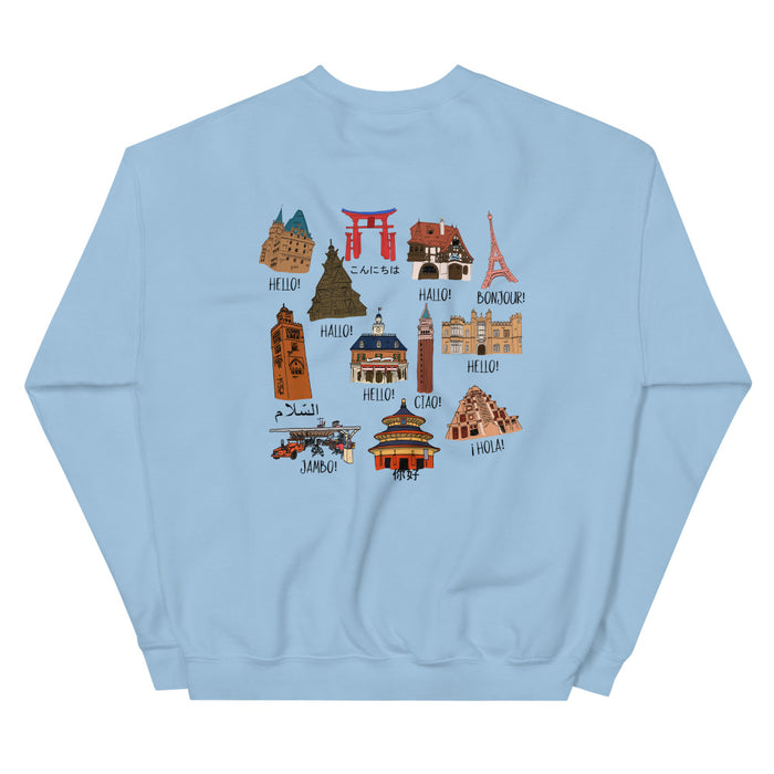Epcot World Showcase Sweatshirt Hello World Spaceship Earth Front and Back Unisex Crew Sweatshirt