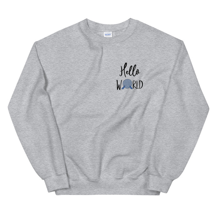 Epcot World Showcase Sweatshirt Hello World Spaceship Earth Front and Back Unisex Crew Sweatshirt