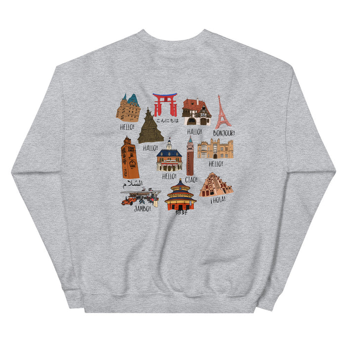 Epcot World Showcase Sweatshirt Hello World Spaceship Earth Front and Back Unisex Crew Sweatshirt