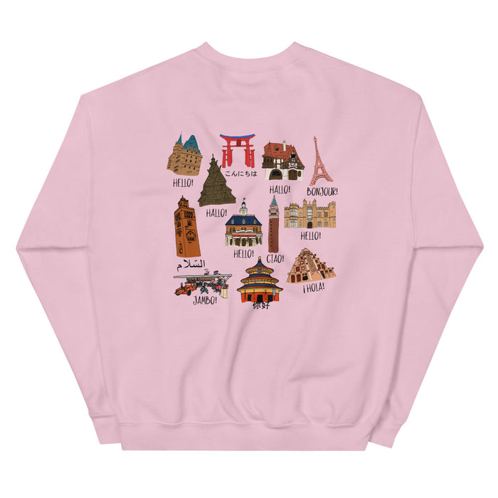 Epcot World Showcase Sweatshirt Hello World Spaceship Earth Front and Back Unisex Crew Sweatshirt