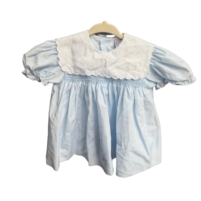 Est. 6M Petit Ami Smocked Scalloped Baby Blue Blouse GUC