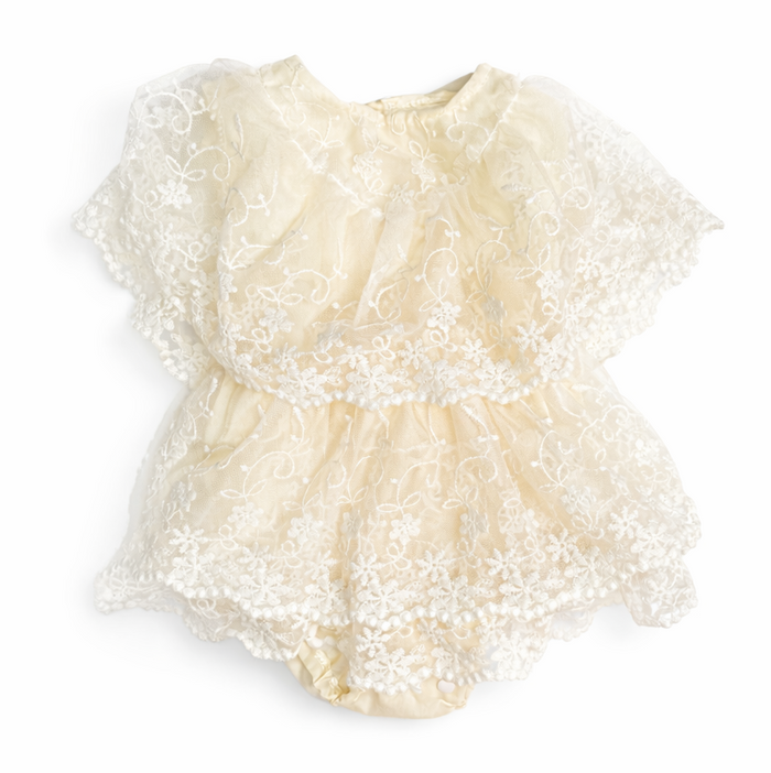 Cream Lace Onesie Dress EUC size Est.  0-3M gently used