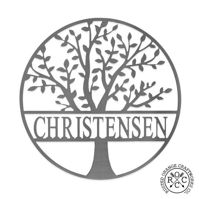 Rusted Orange Craftworks Co. Decorative Plaques Family Tree Monogram  - 3 Sizes - Metal Personalized Last Name Signs for Wall or Door Decor