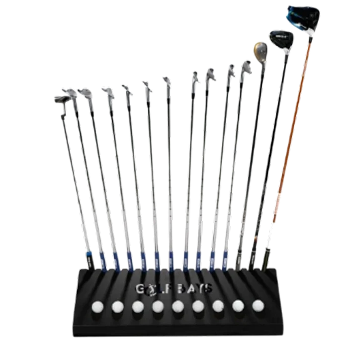 GolfBays Club Display Rack, Holds 14 Clubs & 9 Golf Balls , Indoor Golf Storage