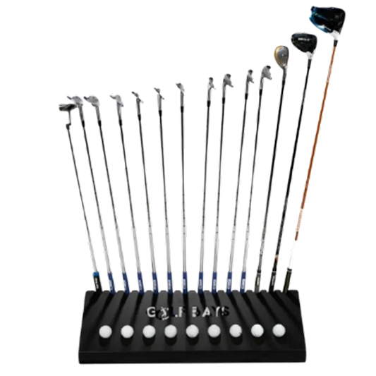 GolfBays Club Display Rack, Holds 14 Clubs & 9 Golf Balls , Indoor Golf Storage
